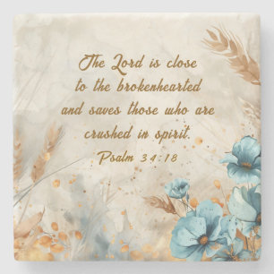 Psalm 34:18 Lord is close to brokenhearted Bible  Stone Coaster