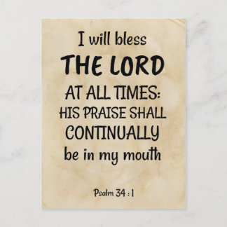 Psalm 34:1 (KJV) on a biblical-scroll background Postcard