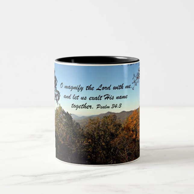 Psalm 34:3 Two-Tone coffee mug (Center)