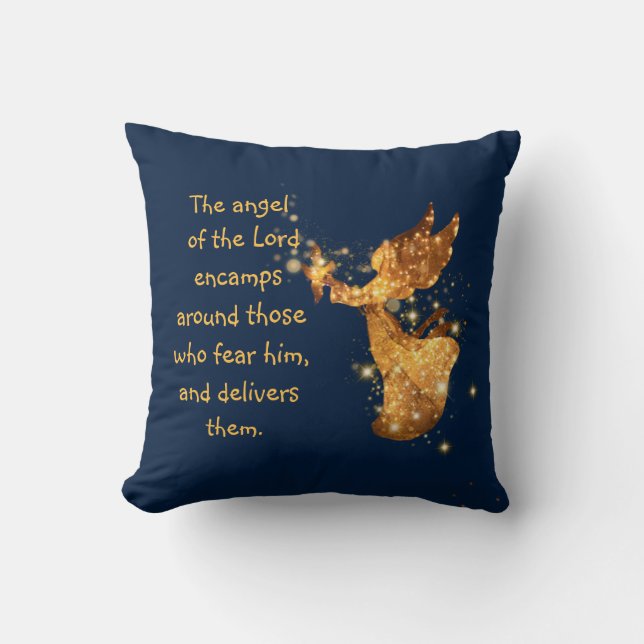 Psalm 34:7 Angel of the Lord Encamps Around    Cushion (Front)