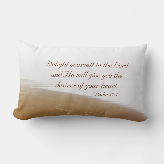 Psalm 37:4 Bible Verse, Sandy Ocean Beach Lumbar Cushion (Front)