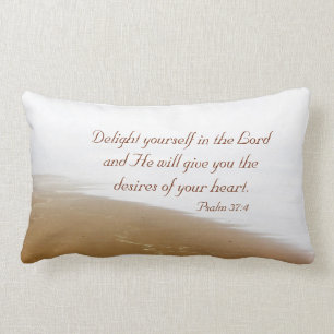 Psalm 37:4 Bible Verse, Sandy Ocean Beach Lumbar Cushion