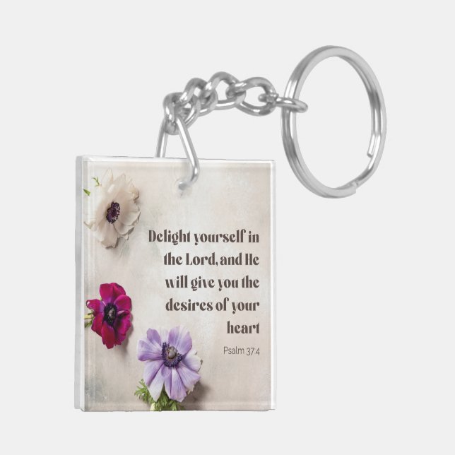 Psalm 37:4 Delight in the Lord, bible verse  Key Ring (Back Left)