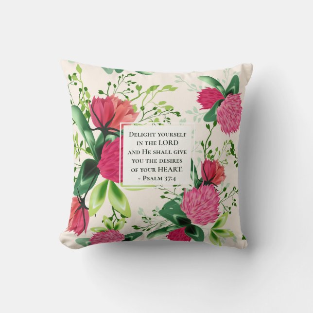 Psalm 37:4 Delight yourself in the Lord Clover Cushion (Front)