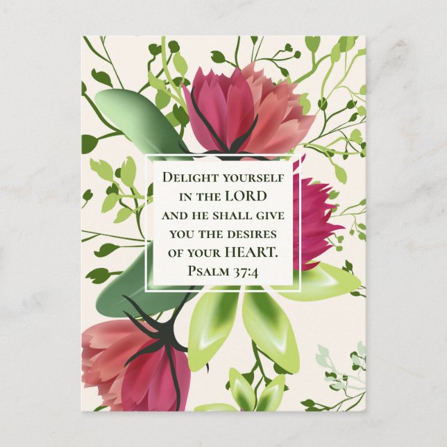 Psalm 37:4 Delight yourself in the Lord Clover Postcard (Front)