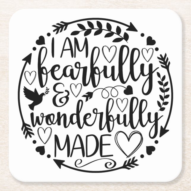 Psalm 39 Wonderfully Made Christian Scripture  Square Paper Coaster (Front)
