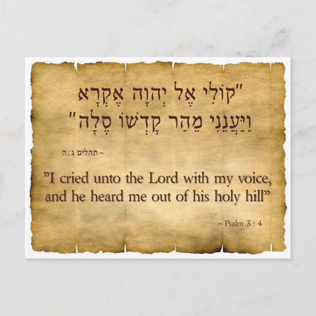 Psalm 3:4 English and Hebrew Postcard (Front)