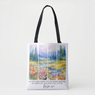Psalm 42:1 As the Deer Nature Brushstrokes Tote Bag