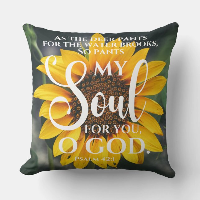 Psalm 42:1 As the Deer Pants Sunflower Christian Cushion (Front)