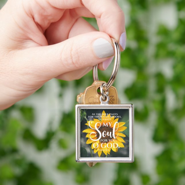 Psalm 42:1 As the Deer Pants Sunflower Christian Key Ring (Hand)