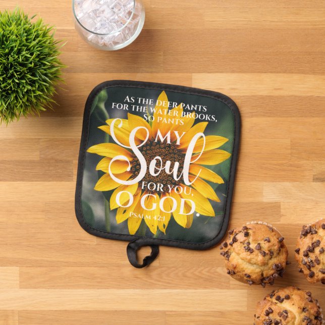 Psalm 42:1 As the Deer Pants Sunflower Christian Pot Holder (Top Down)