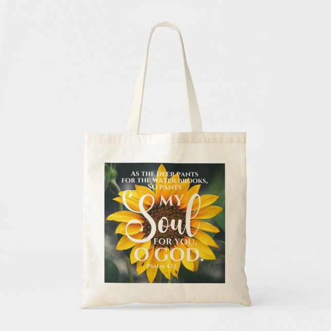 Psalm 42:1 As the Deer Pants Sunflower Christian Tote Bag (Front)
