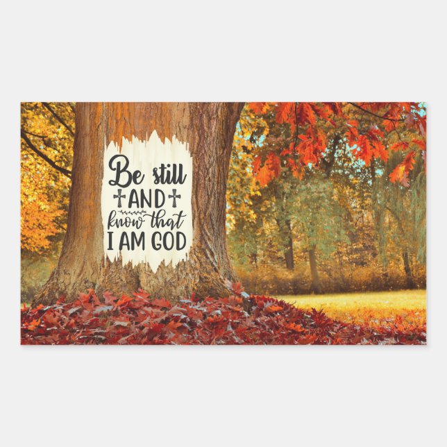 Psalm 46:10 Be Still and Know I Am God Autumn Rectangular Sticker (Front)