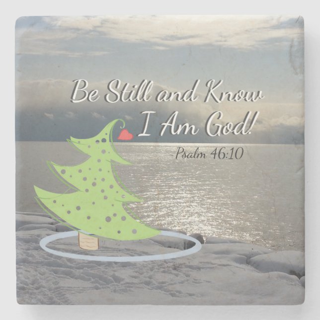 Psalm 46:10 "Be Still and Know I Am God" Christmas Stone Coaster (Front)