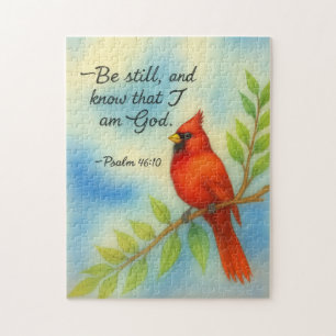 Psalm 46:10 Be Still Red Cardinal Scripture Nature Jigsaw Puzzle