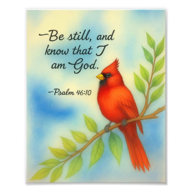 Psalm 46:10 Be Still Red Cardinal Scripture Nature Photo Print (Front)