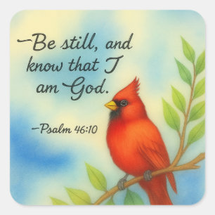 Psalm 46:10 Be Still Red Cardinal Scripture Nature Square Sticker