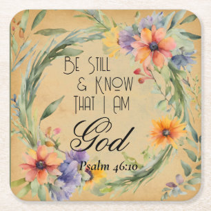 Psalm 46:10 Bible Verse Square Paper Coaster