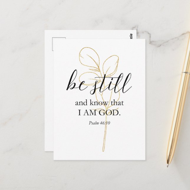 Psalm 46:10 Gold Eucalyptus Bible Verse Postcard (Front/Back In Situ)