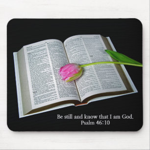 Psalm 46:10 Pink Tulip On Bible Mouse Pad