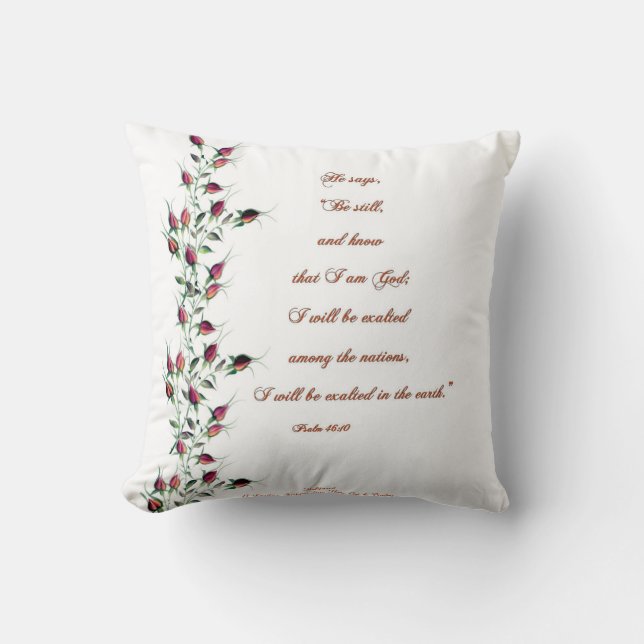 Psalm 46:10 Red Rose Buds Pillow (Front)