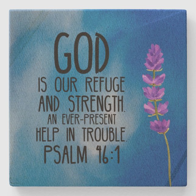 Psalm 46:1 Christian Bible Verse Art Stone Coaster (Front)
