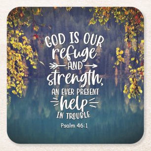 Psalm 46:1 God is our Refuge and Strength  Square Paper Coaster