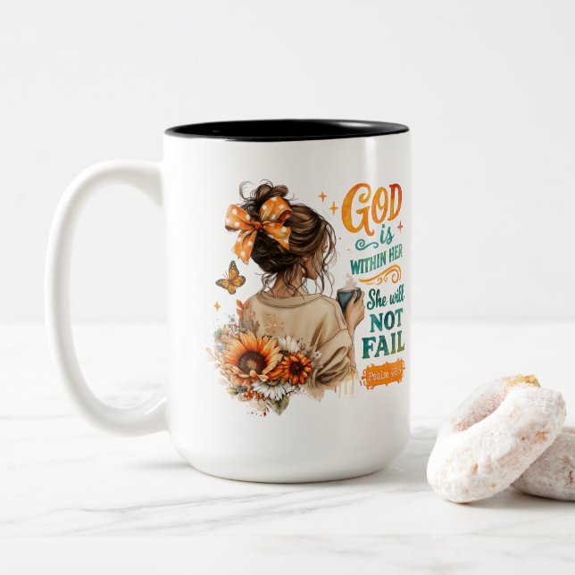 Psalm 46:5...  Two-Tone coffee mug (With Donut)