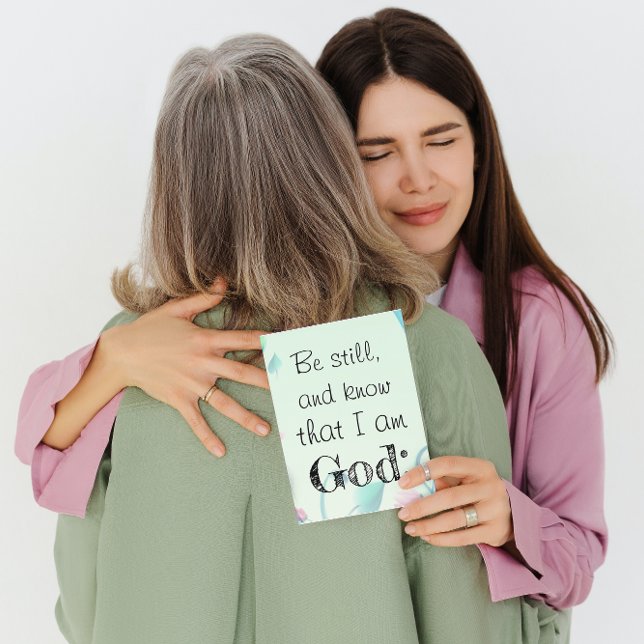 Psalm 46 Be Still Motivational Green Floral  Card (Creator Uploaded)