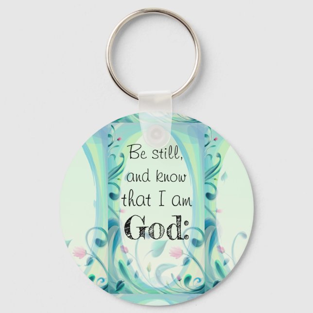 Psalm 46 Be Still Pink Floral Key Ring (Front)