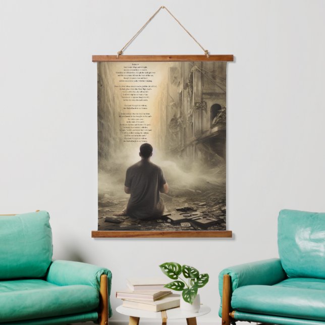 Psalm 46, prayer amidst destruction  hanging tapestry (Living Room)