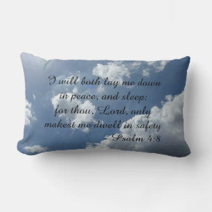 Psalm 4:8 Pillow with cloud background. Bilingual 