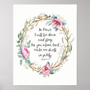 Psalm 4:8 Watercolor Wreath Poster