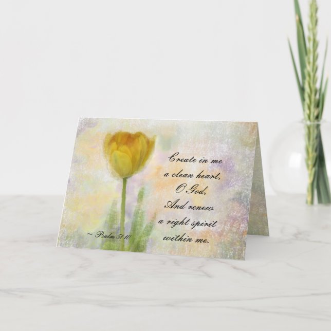 Psalm 51:10 Create in me a clean heart O God Tulip Card (Front)