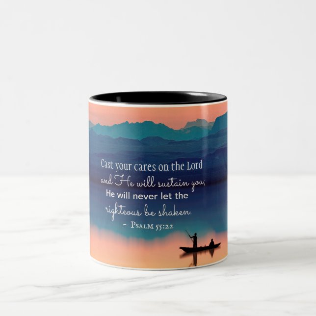 Psalm 55:22 Cast your cares on the LORD Two-Tone Coffee Mug (Center)