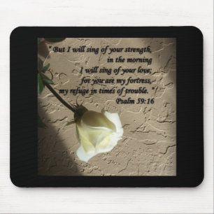 Psalm 59:16 White Rose Mouse Pad