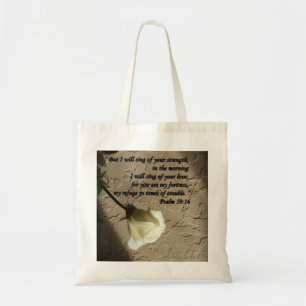 Psalm 59:16 White Rose Tote Bag