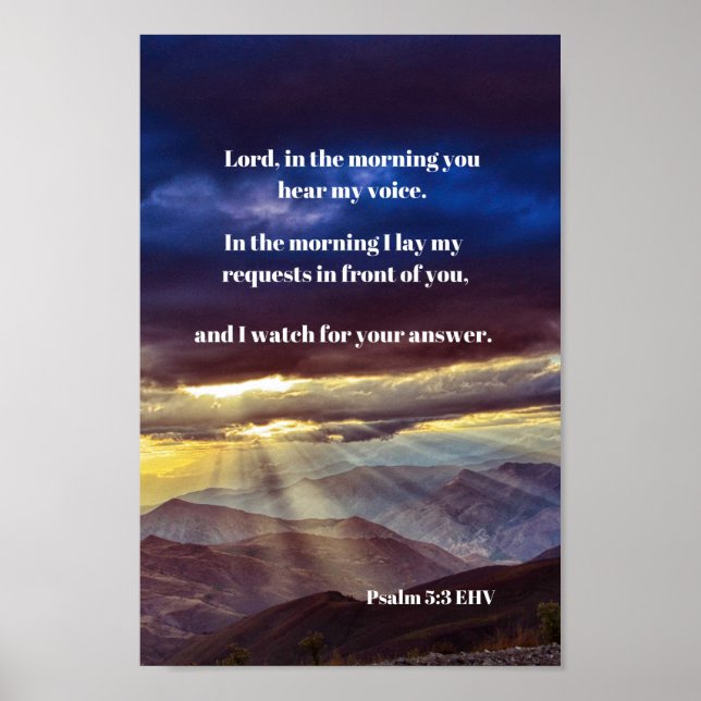 Psalm 5 In The Morning Bible Verse Sunrise Poster (Front)
