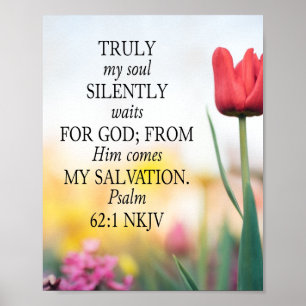 Psalm 62:1 NKJV on Image Background  Poster
