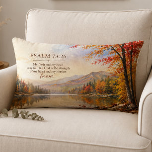 Psalm 73:26 Bible Verse Autumn Lake Lumbar Cushion