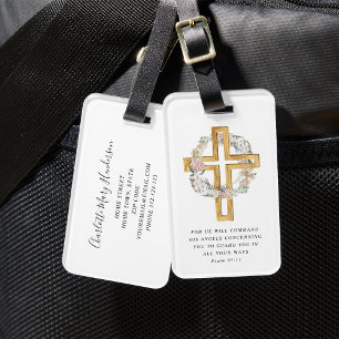 Psalm 91:11 Bible Verse Religious Wreath Cross Luggage Tag