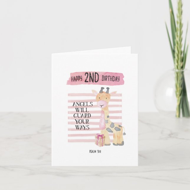 Psalm 91:11 Giraffe 2nd Birthday Card (Front)