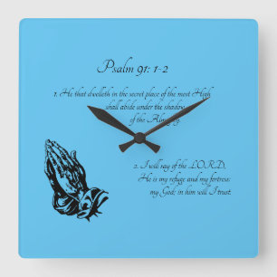 Psalm 91:1-2 Blue Square Wall Clock