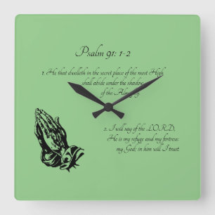 Psalm 91:1-2 Green Square Wall Clock