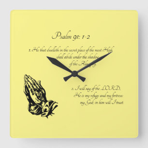 Psalm 91:1-2 Yellow Square Wall Clock