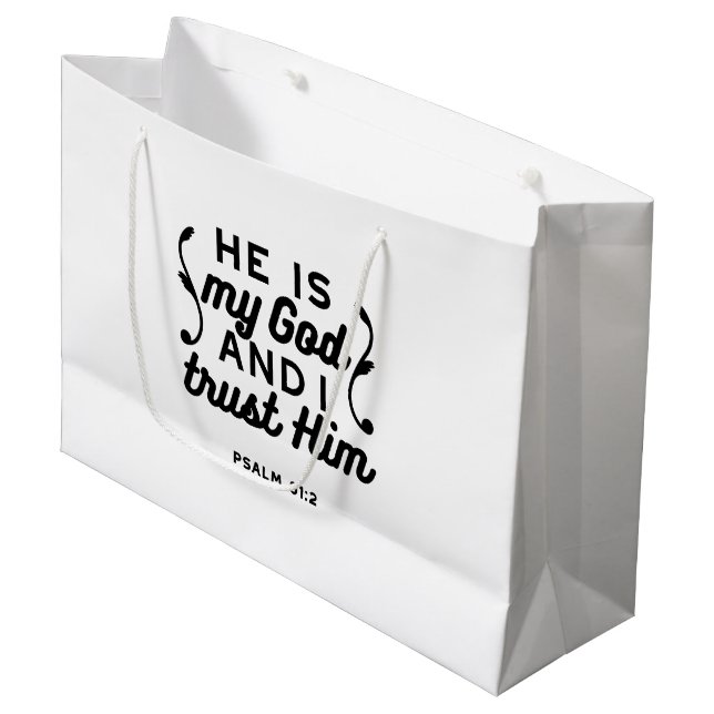Psalm 91:2 – Trust in God Christian Bible Verse Large Gift Bag (Front Angled)