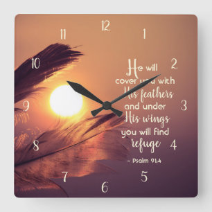 Psalm 91:4 He will cover you with His Feathers Square Wall Clock