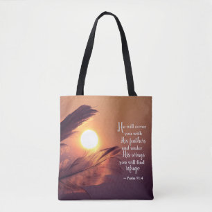 Psalm 91:4 He will cover you with His Feathers Tote Bag