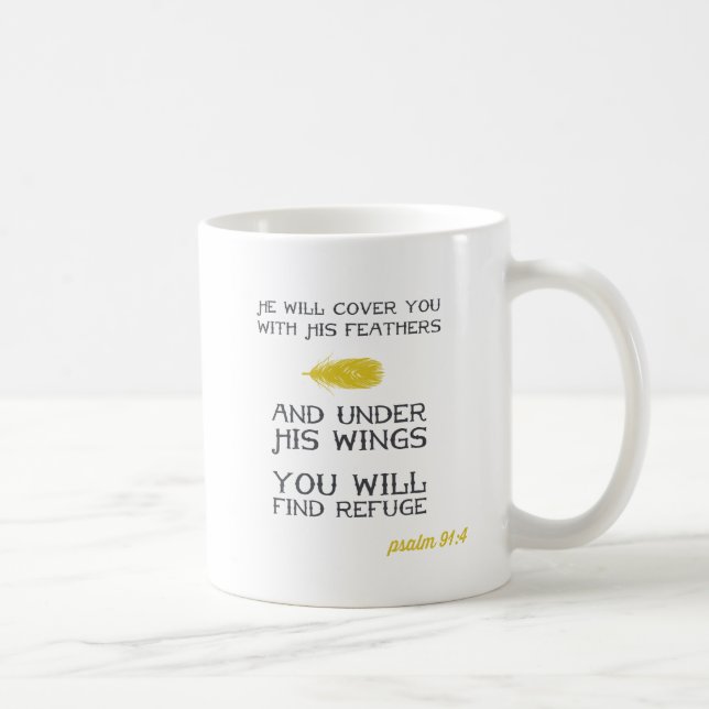 Psalm 91:4 | Inspirational Bible Verse | Yellow Coffee Mug (Right)