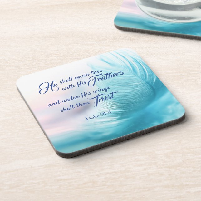 Psalm 91:4 King James Hard Plastic Coasters (Left Side)